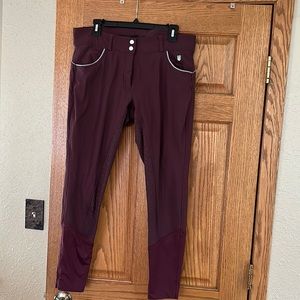 Burgundy with Grey Piping Horze Silicone Seat Breeches Full Seat Size 32